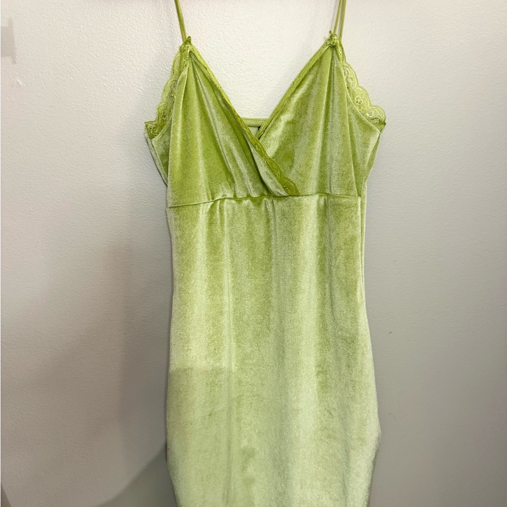 Fashion Nova Green Velvet Slip Dress